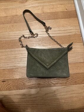 Zara Olive Green Suede Envelope Crossbody with Gold Chain